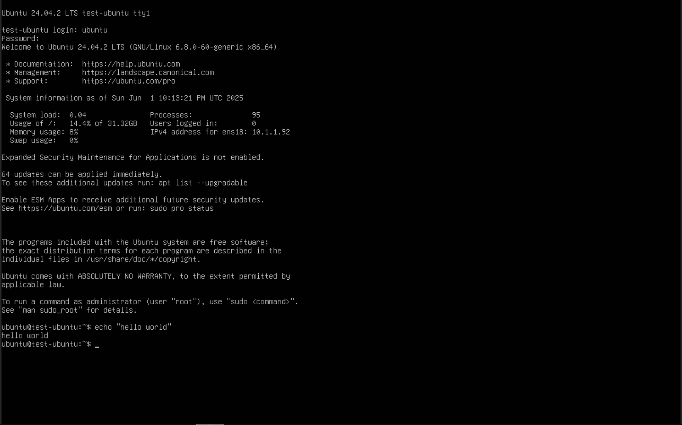Ubuntu Bash screen after logging in