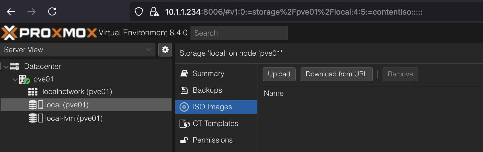 Proxmox select ISO images