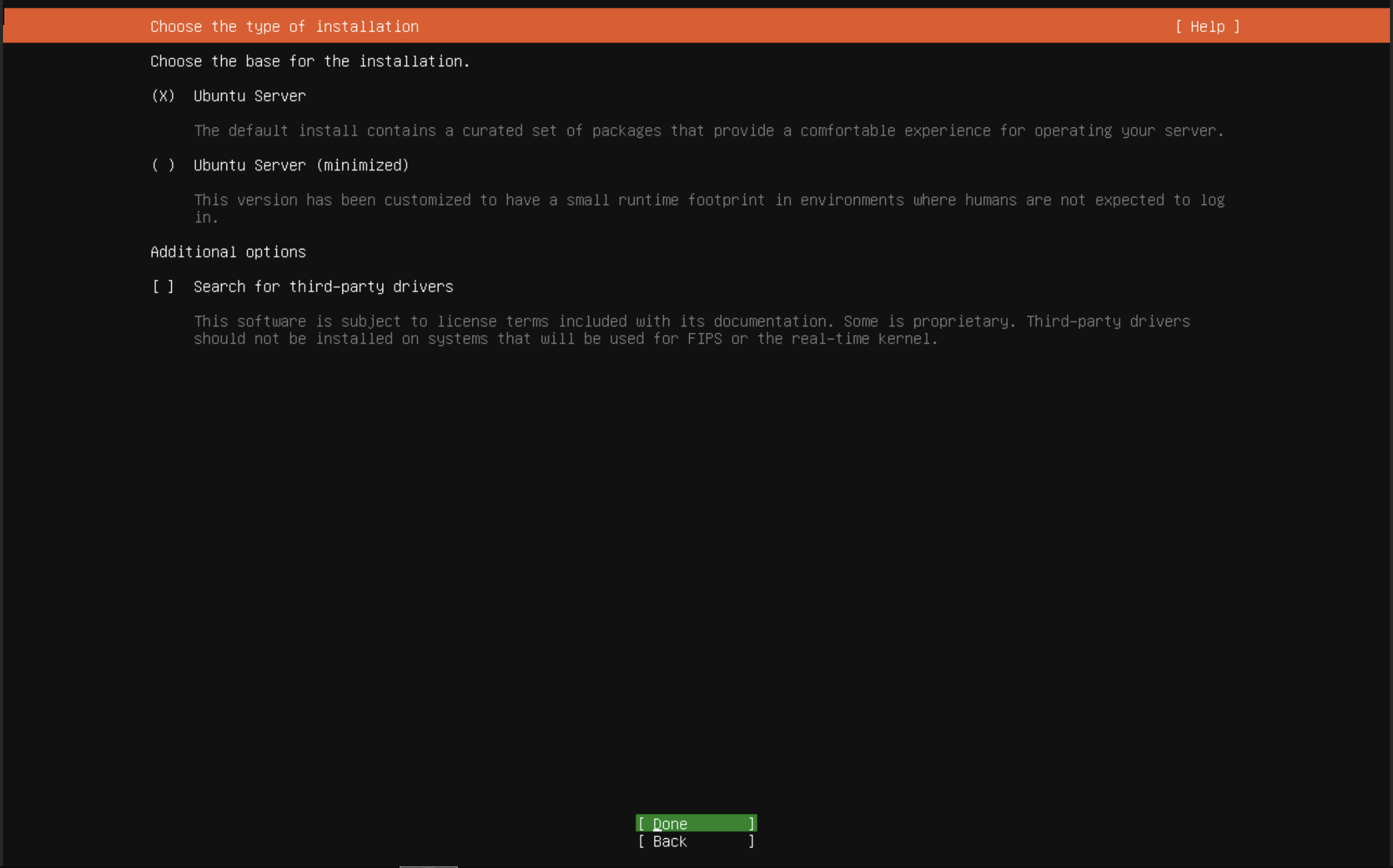 Ubuntu Installation Type Selection Screen